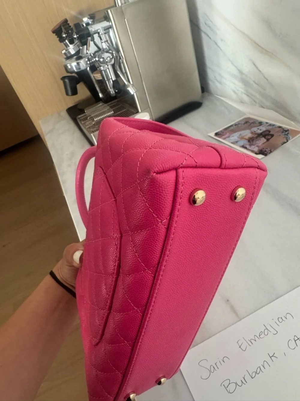 CHANEL Hot Pink Quilted caviar  Top-Handle Mini Bag with Chain Strap - Picture 10 of 16